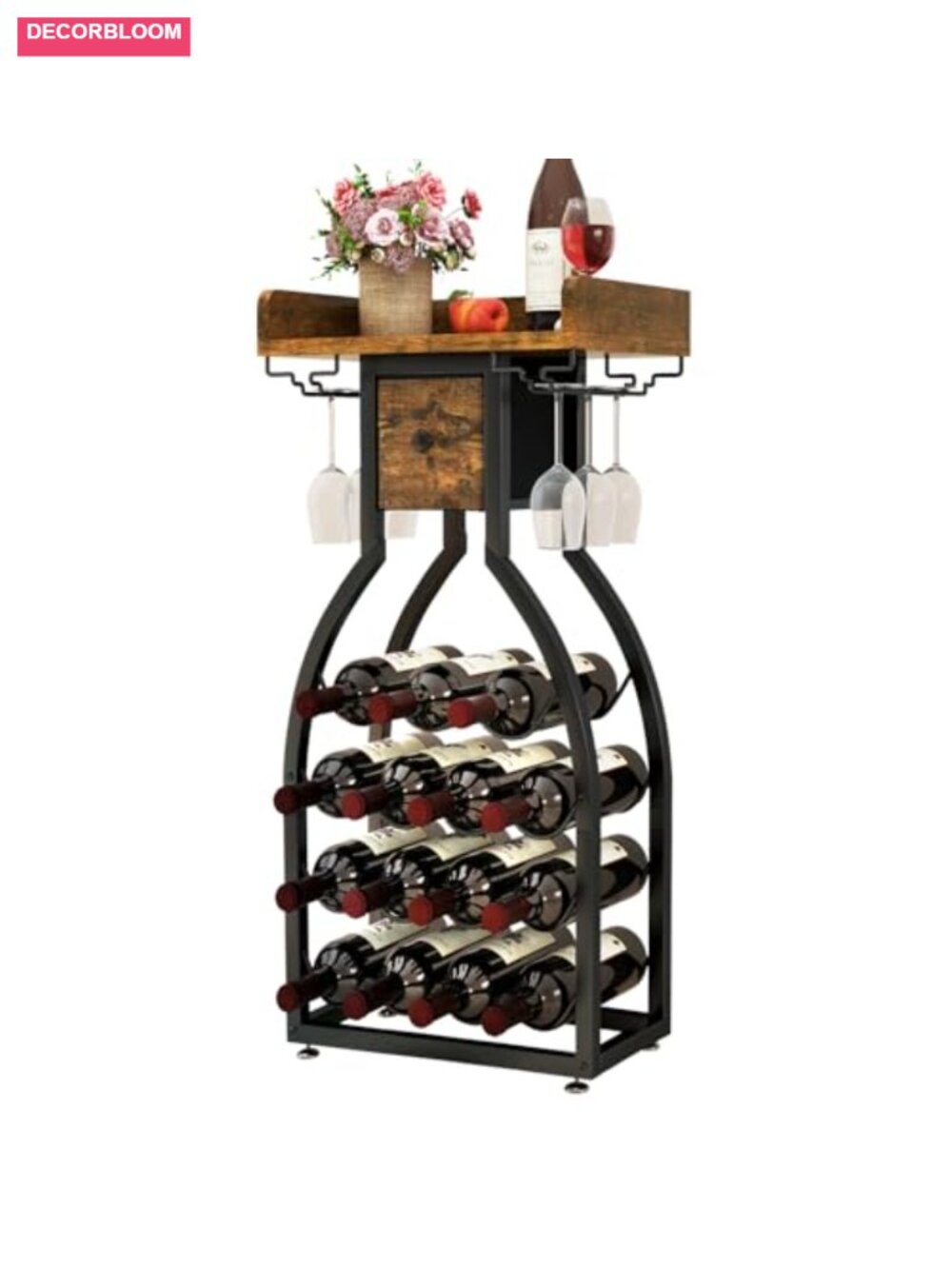 Freestanding Floor Wine Rack with Storage Drawer, 15 Bottle Capacity, Glass - Picture 1 of 6